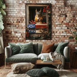 squirrel sitting upright inside a wooden crate Poster