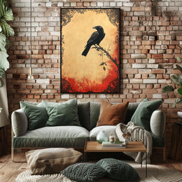Raven on a Branch Artistic Vintage Animal Poster
