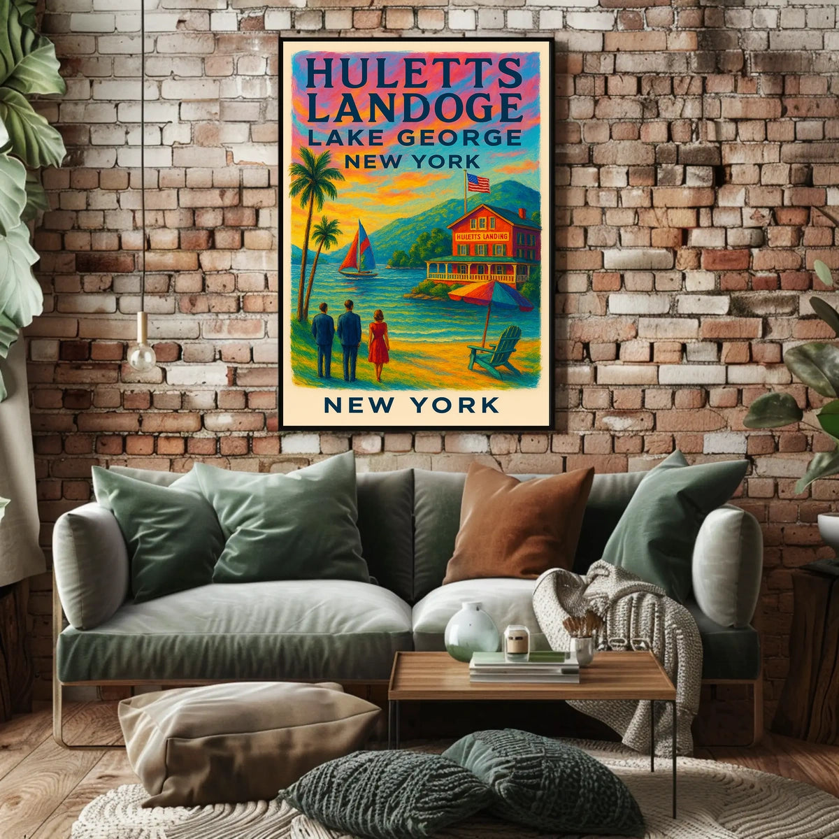 Serene Lake George Lakeside Sunset Poster Vintage Wall Art
