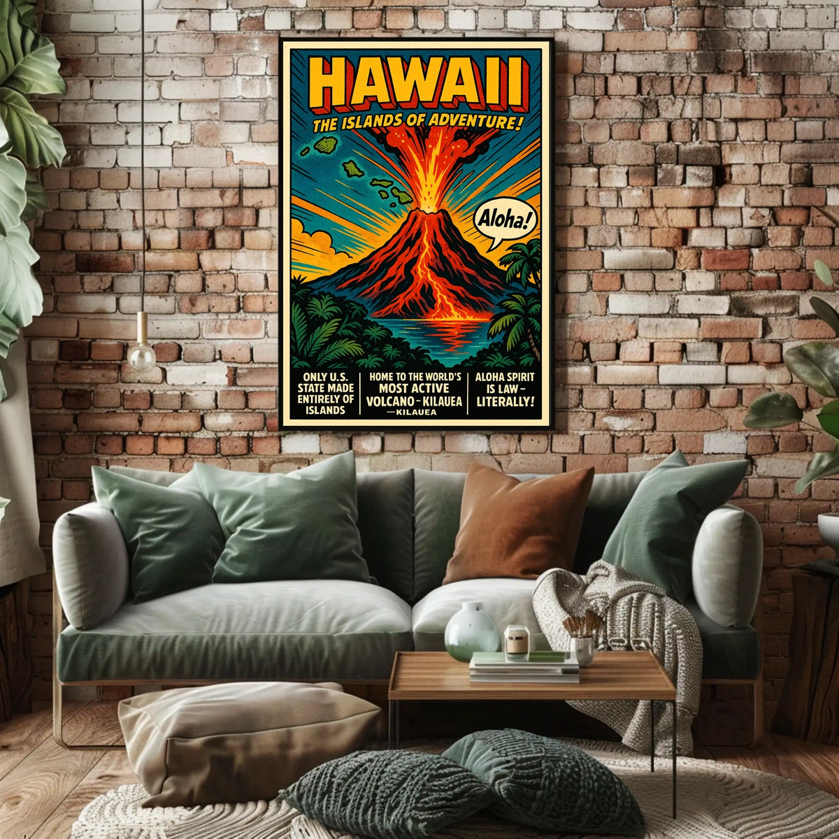 Hawaii Adventure Vintage Volcano Travel Poster