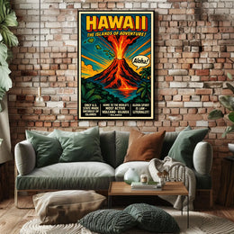 Hawaii Adventure Vintage Volcano Travel Poster
