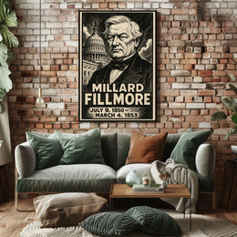 Millard Fillmore 13th President of the United States B & W Comic Sketch Poster