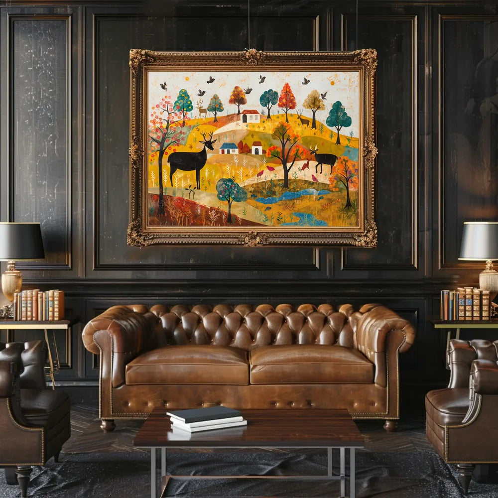 Idyllic Autumn Countryside Scene with Deer Poster