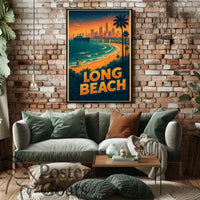 Long Beach Sunset Skyline Travel Poster