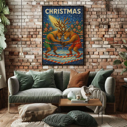 Christmas Wrestling Reindeer: Whimsical Holiday Fantasy Poster