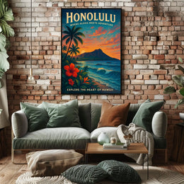 Honolulu Adventure Vintage Travel Poster Art Print