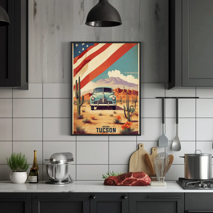 Tucson Arizona Classic Desert Drive Vintage Travel Poster