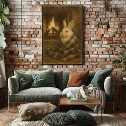 Cozy Fireside Bunny Poster