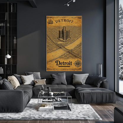 Detroit Historic Map Renaissance Center Travel Poster