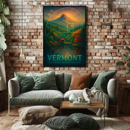 Vermont Landscape Mountain Forest Bridge Poster