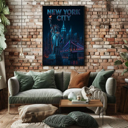 Neon Skyline Futuristic New York Poster Modern Wall Art