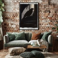 Silhouette Bird Against Barred Window: Artistic Poster PosterGoat