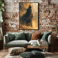 Mysterious Robed Figure with Glowing Sword Fantasy Poster PosterGoat