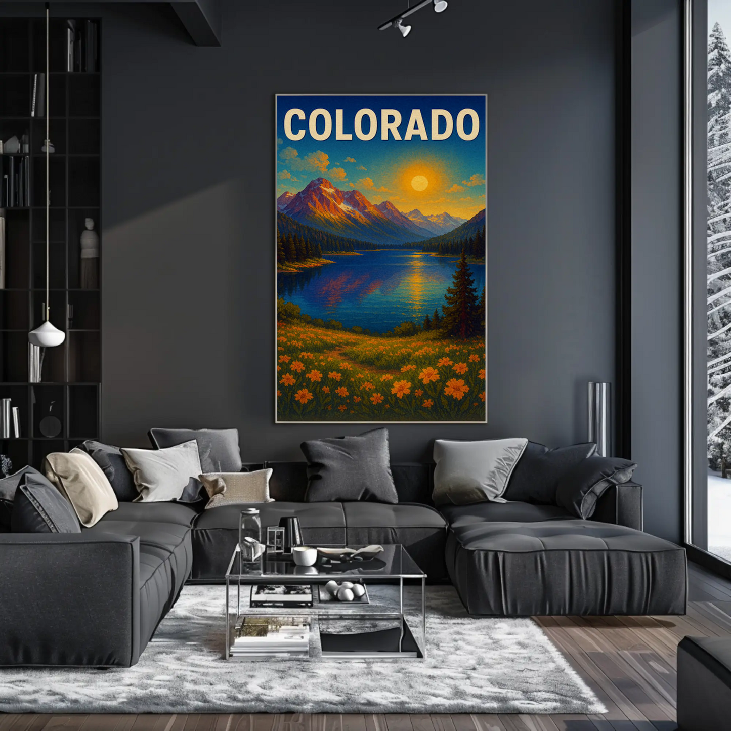 Colorado Sunset Mountain Lake Wildflower Travel Poster