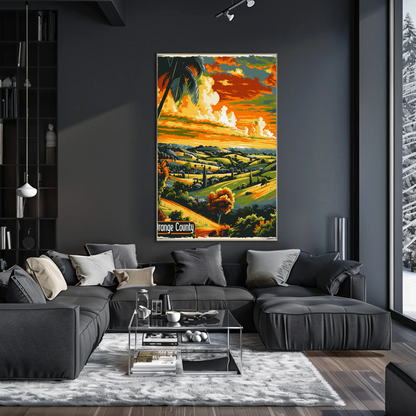 Orange County California Fields Sunset Travel Poster