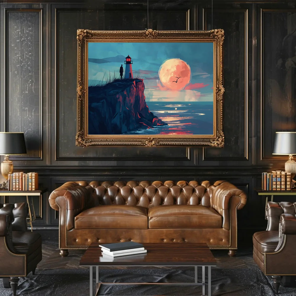 Lighthouse Moonlit Serenity: Coastal Exploration Art Print