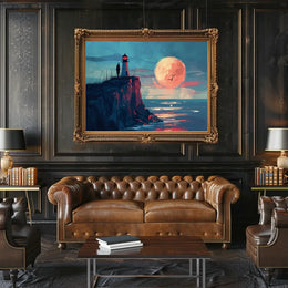 Lighthouse Moonlit Serenity: Coastal Exploration Art Print