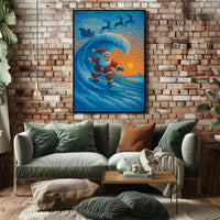 Santa Surfing Christmas Mosaic Poster: Festive Fusion