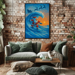 Santa Surfing Christmas Mosaic Poster: Festive Fusion