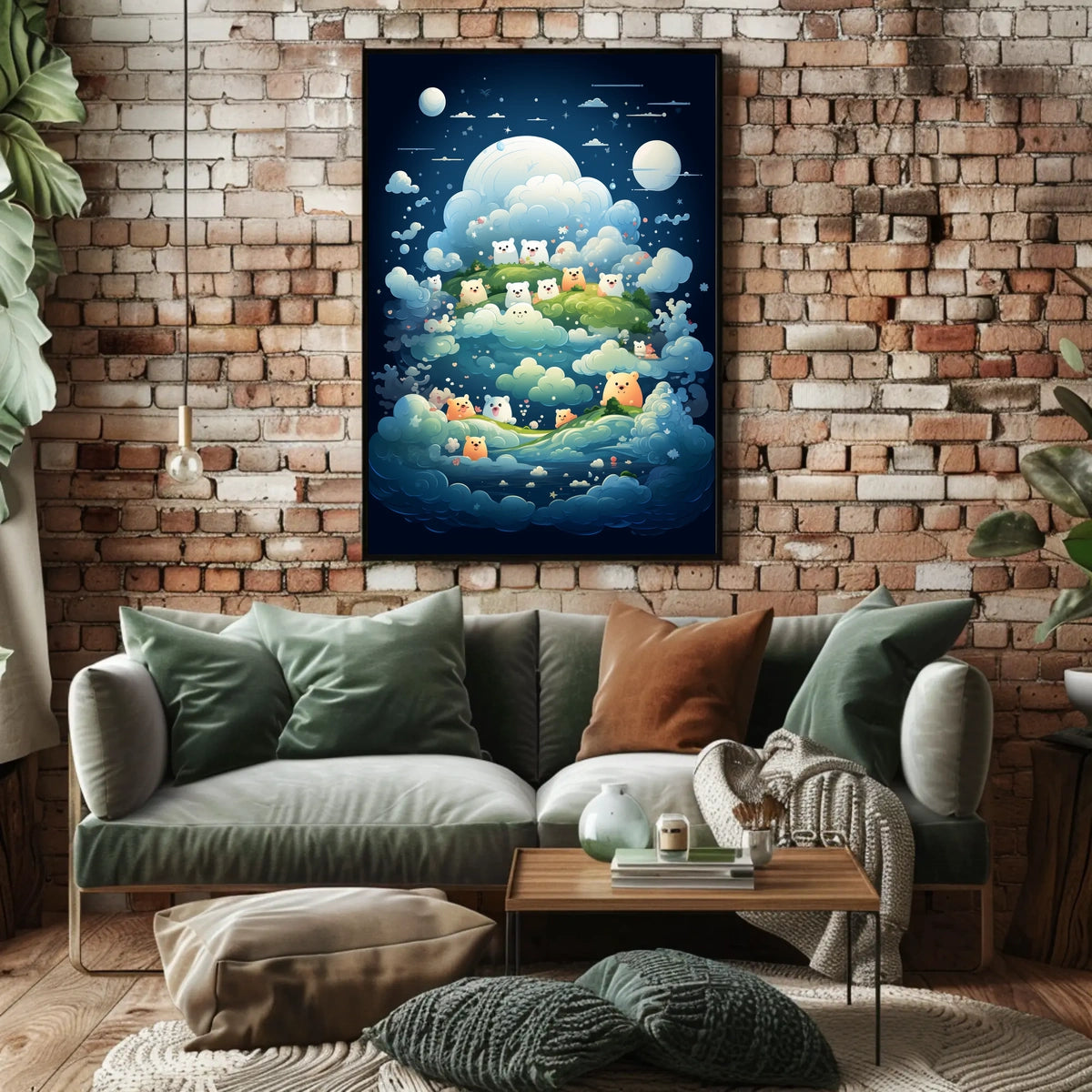 Whimsical Nightscape Poster with Dreamy Bear Creatures