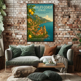Amalfi Coast Vintage Travel Poster: Italian Scenic Beauty