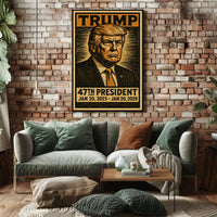 Determined Resolve Donald Trump Leadership Woodcut Vintage Style Patriotism Portrait Poster