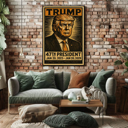 Determined Resolve Donald Trump Leadership Woodcut Vintage Style Patriotism Portrait Poster