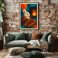 Cozy Rabbit by the Fireplace Poster