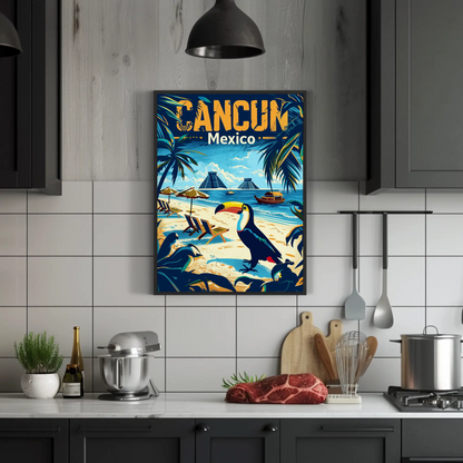 Tropical Sunset in Cancun Vintage Style Poster