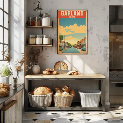 Garland Texas Main Street Retro Sunset Vintage Travel Poster