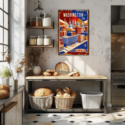 Washington USA 1950s Monument Skyline Travel Poster