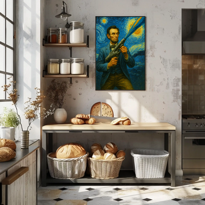 Abraham Lincoln Starry Night Fusion Sci-Fi Portrait Vintage Travel Poster