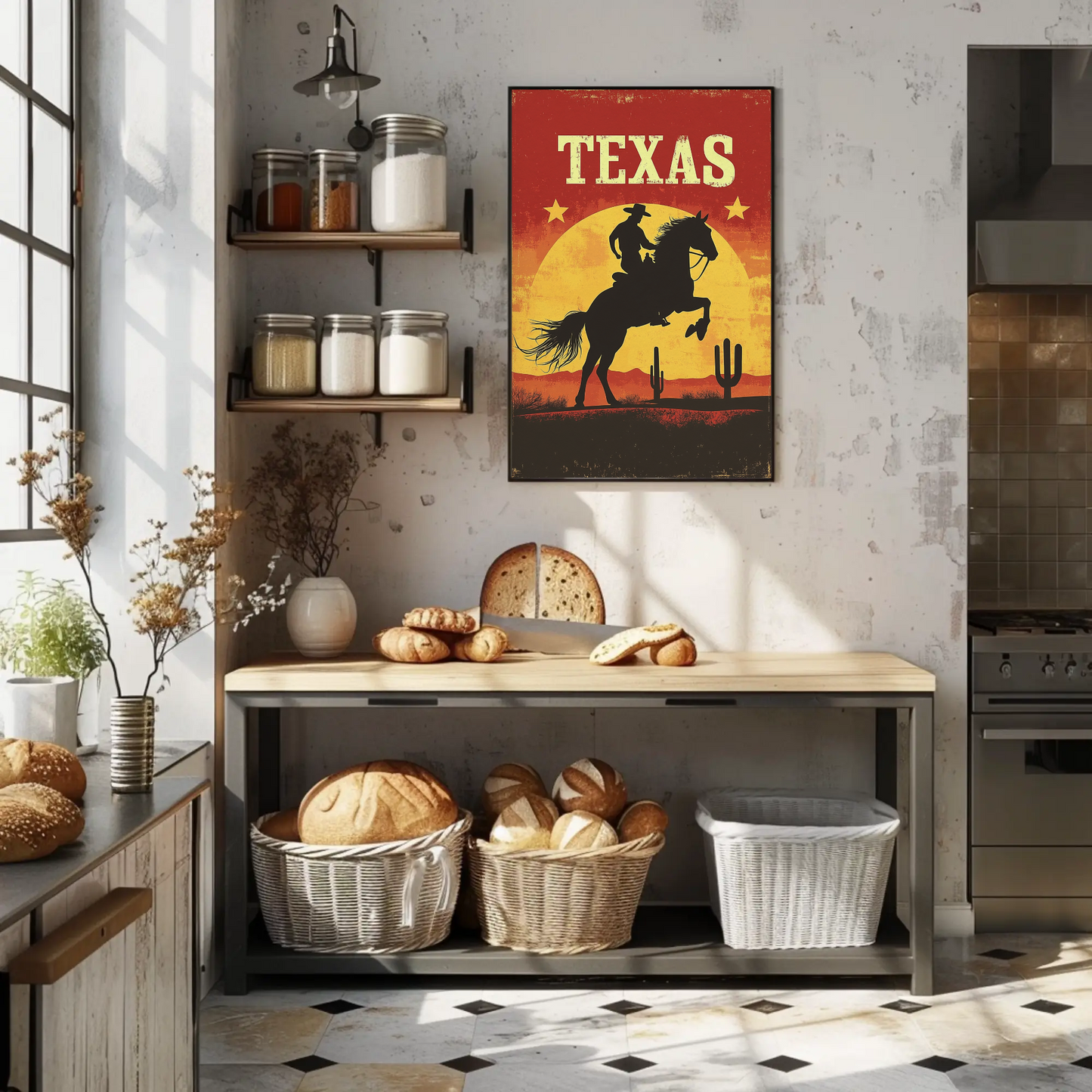 Texas Vintage Poster - Cowboy Sunset