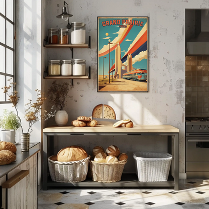 Grand Prairie Texas Train Towers Streamline Vintage Travel Poster