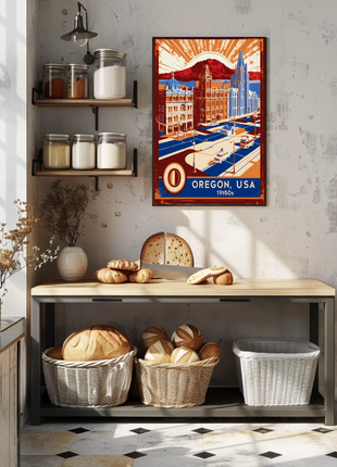 Oregon USA 1950s Coastal Cityscape Vintage Travel Poster