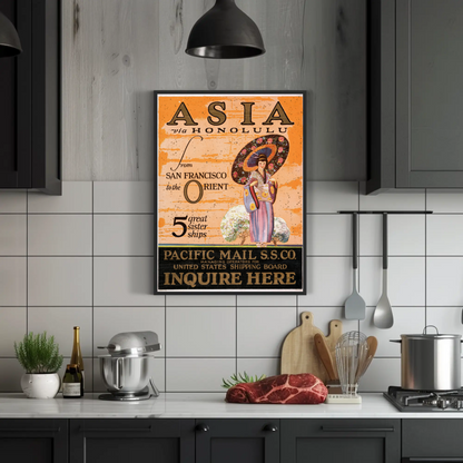 Asia via Honolulu - Pacific Mail Poster