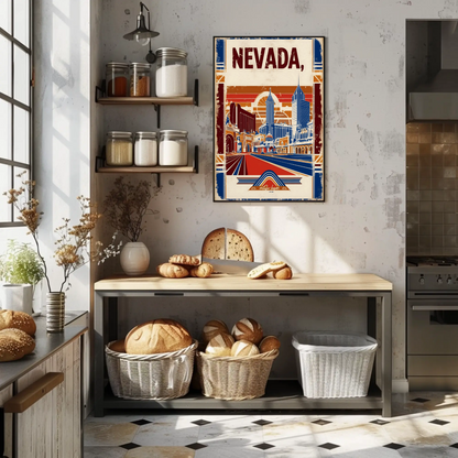 Nevada USA Desert Skyline Retro Vintage Travel Poster