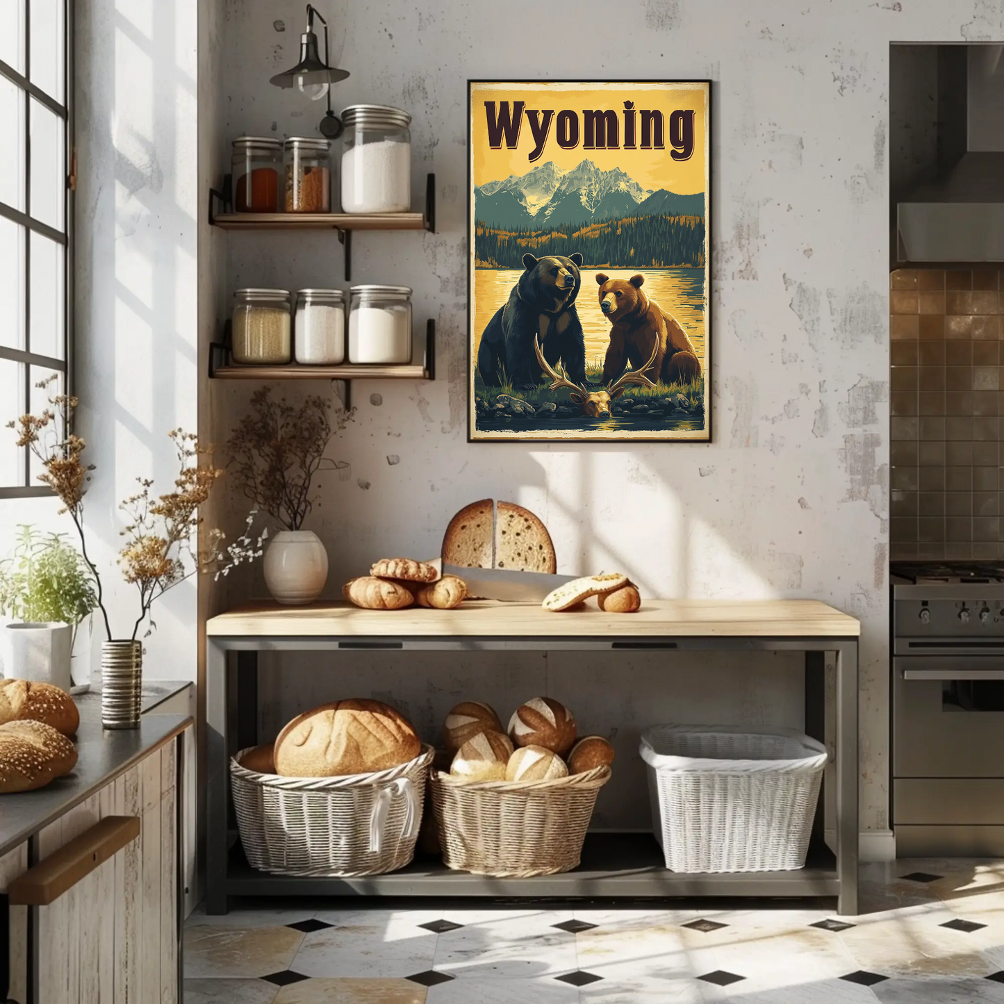 Wyoming Bears Mountain Vintage Poster