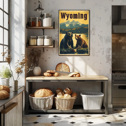 Wyoming Bears Mountain Vintage Poster