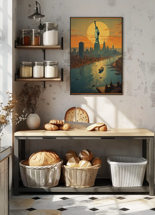 New York Sunset Vintage Travel Poster