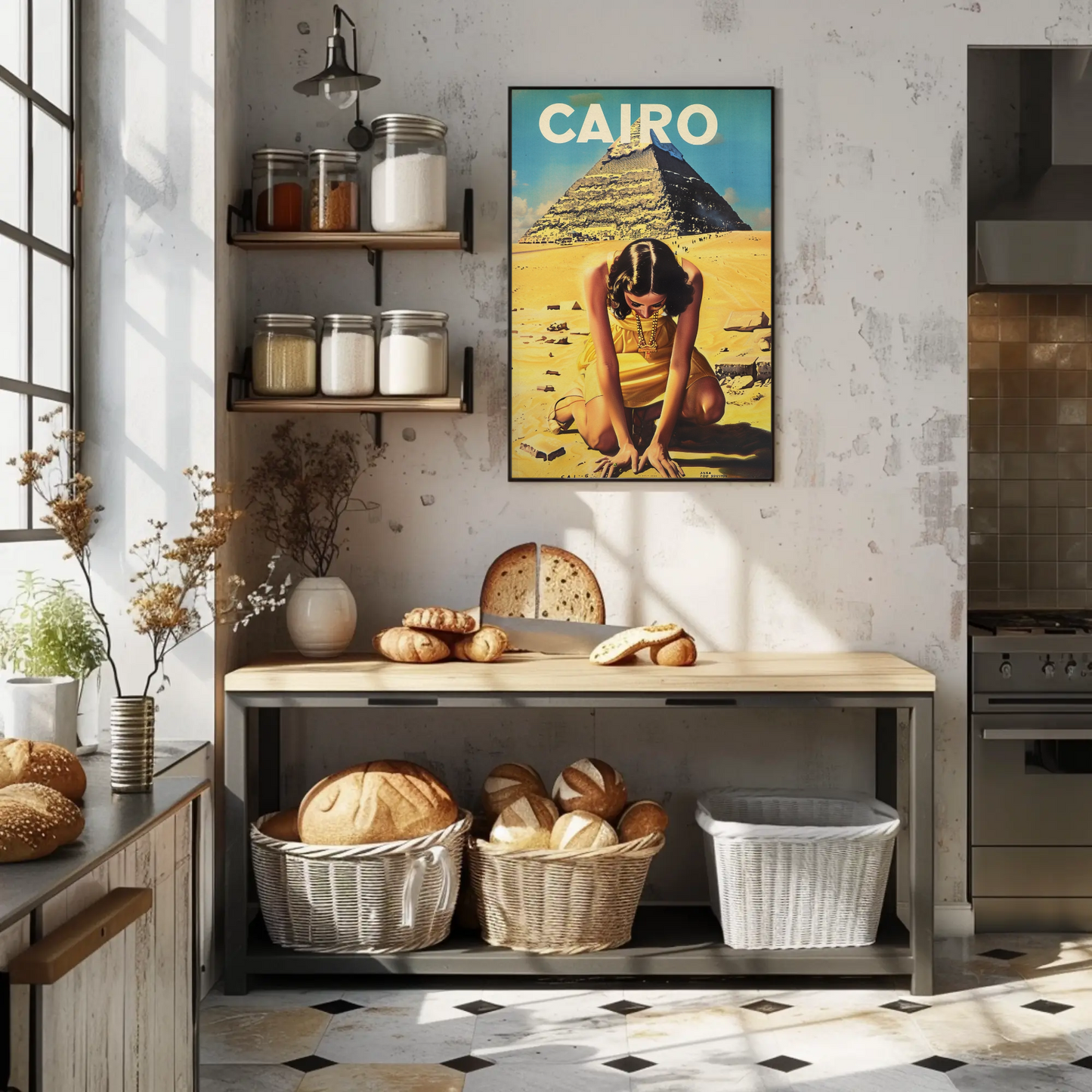 Cairo Egypt Pyramid Desert Woman Vintage Travel Poster