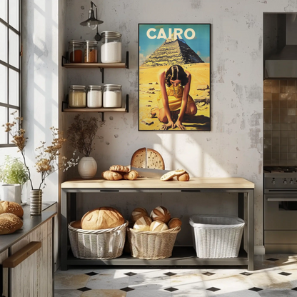 Cairo Egypt Pyramid Desert Woman Vintage Travel Poster