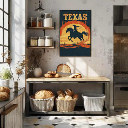 Texas Cowboy Sunset Vintage Travel Poster