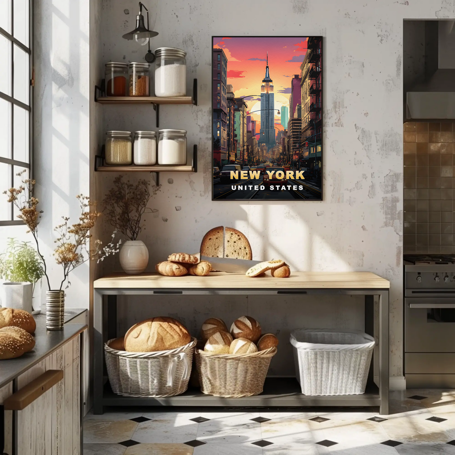New York Empire State Sunset Vintage Travel Poster