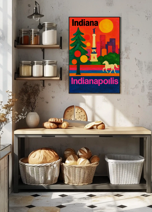 Indianapolis Indiana Skyline Retro Vintage Travel Poster