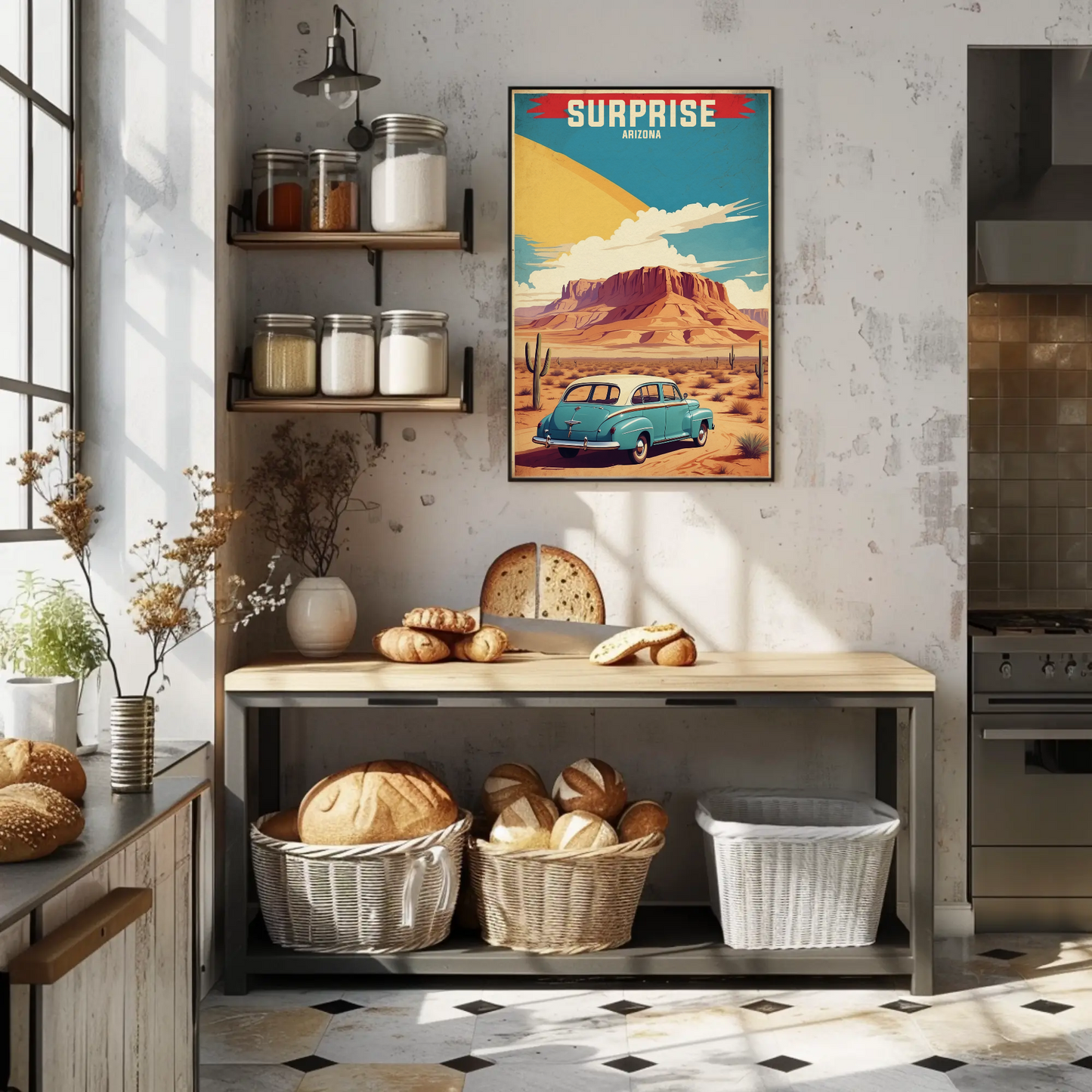 Surprise Arizona Sunset Desert Drive Vintage Travel Poster