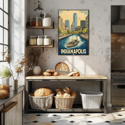 Indianapolis Indiana - Downtown Canal Vintage Travel Poster