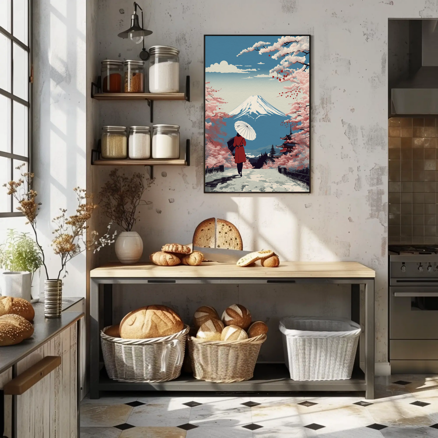 Japan Mount Fuji Cherry Blossoms Vintage Travel Poster