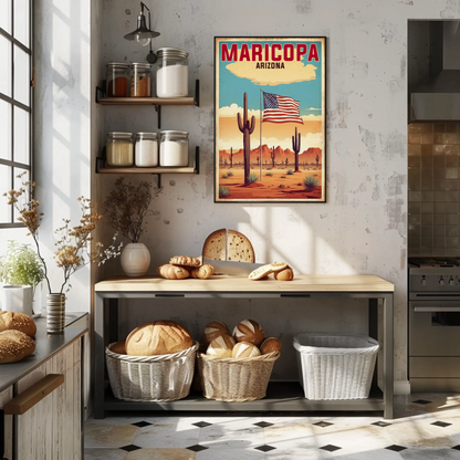 Maricopa Arizona Desert Flag Vintage Travel Poster