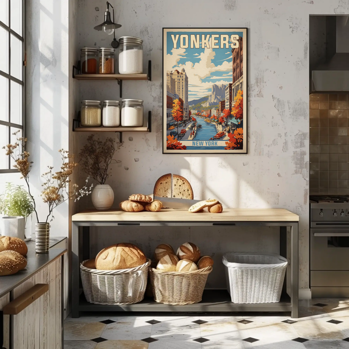 Yonkers New York Cityscape Vintage Travel Poster